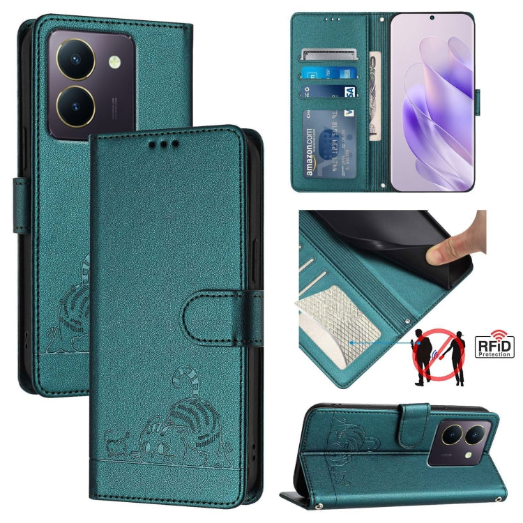 Cat Rat Embossed Pattern RFID Leather Phone Case with Lanyard, For vivo Y11 2023 / Y02T, For vivo Y36 4G India, For vivo Y36 5G Global, For vivo Y36 4G Global, For vivo Y78+ 5G Global, For vivo Y78 5G Global / V29 Lite, For vivo Y56 5G Global          ...