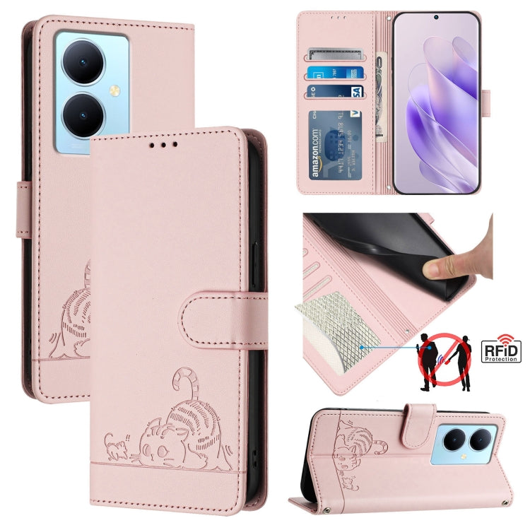 Cat Rat Embossed Pattern RFID Leather Phone Case with Lanyard, For vivo Y11 2023 / Y02T, For vivo Y36 4G India, For vivo Y36 5G Global, For vivo Y36 4G Global, For vivo Y78+ 5G Global, For vivo Y78 5G Global / V29 Lite, For vivo Y56 5G Global          ...