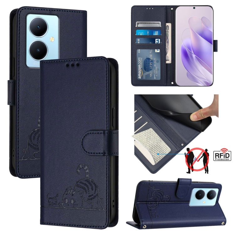 Cat Rat Embossed Pattern RFID Leather Phone Case with Lanyard, For vivo Y11 2023 / Y02T, For vivo Y36 4G India, For vivo Y36 5G Global, For vivo Y36 4G Global, For vivo Y78+ 5G Global, For vivo Y78 5G Global / V29 Lite, For vivo Y56 5G Global          ...