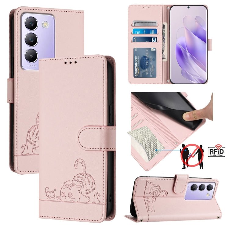 Cat Rat Embossed Pattern RFID Leather Phone Case with Lanyard, For vivo Y20A / Y20G / Y12A, For vivo Y03 4G Global, For vivo Y100 5G IDN, For vivo Y200E 5G Global, For vivo V30 5G Global, For vivo V30 Pro 5G Global, For vivo V29E 5G Global             ...