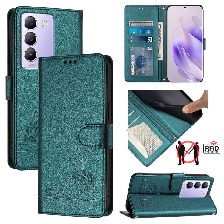 Cat Rat Embossed Pattern RFID Leather Phone Case with Lanyard, For vivo Y20A / Y20G / Y12A, For vivo Y03 4G Global, For vivo Y100 5G IDN, For vivo Y200E 5G Global, For vivo V30 5G Global, For vivo V30 Pro 5G Global, For vivo V29E 5G Global             ...