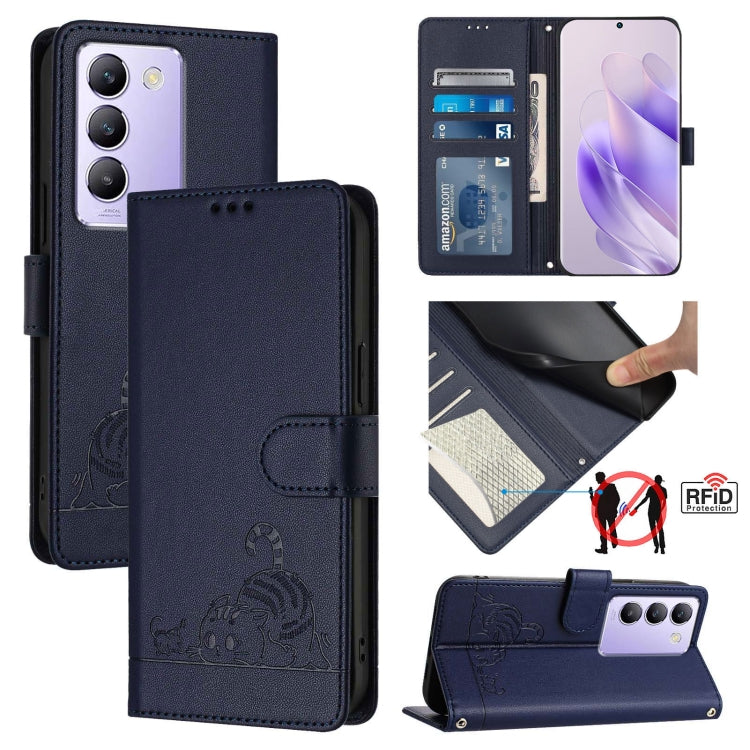 Cat Rat Embossed Pattern RFID Leather Phone Case with Lanyard, For vivo Y20A / Y20G / Y12A, For vivo Y03 4G Global, For vivo Y100 5G IDN, For vivo Y200E 5G Global, For vivo V30 5G Global, For vivo V30 Pro 5G Global, For vivo V29E 5G Global             ...