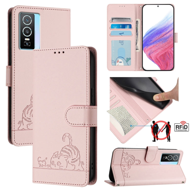 Cat Rat Embossed Pattern RFID Leather Phone Case with Lanyard, For vivo Y76 5G, For vivo Y51 2020 India, For vivo Y31 4G 2021 India, For vivo Y53S 4G / Y51A 2021, For vivo Y33 4G 2021, For vivo Y52S 5G / iQOO U3, For vivo Y31S 5G / Y72 5G India        ...