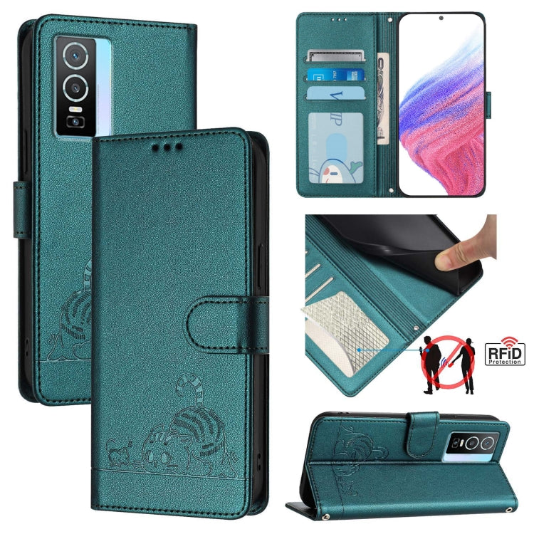Cat Rat Embossed Pattern RFID Leather Phone Case with Lanyard, For vivo Y76 5G, For vivo Y51 2020 India, For vivo Y31 4G 2021 India, For vivo Y53S 4G / Y51A 2021, For vivo Y33 4G 2021, For vivo Y52S 5G / iQOO U3, For vivo Y31S 5G / Y72 5G India        ...