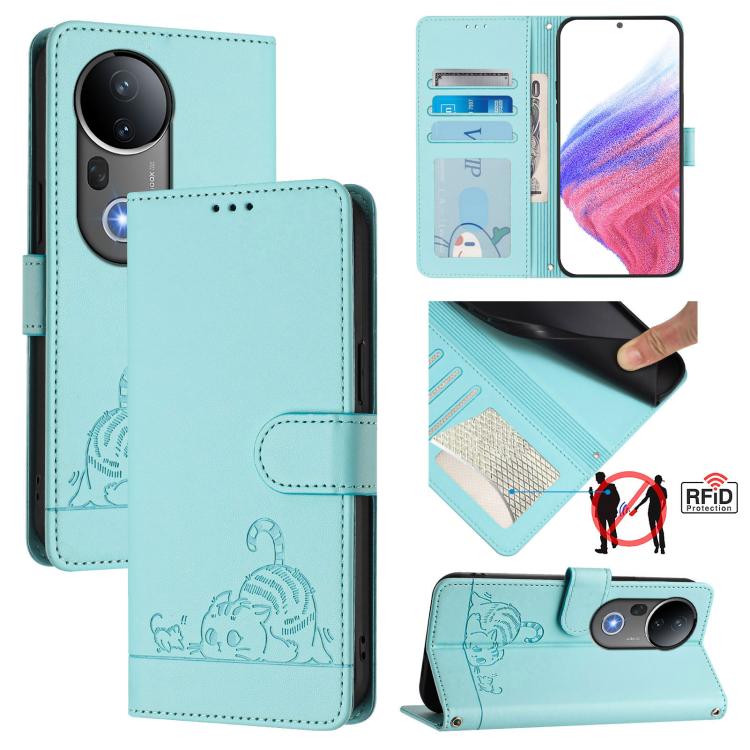 Cat Rat Embossed Pattern RFID Leather Phone Case with Lanyard, For vivo V50 Lite 5G, For vivo Y29S 5G / Y04 4G Global, For vivo Y29 4G Global, For vivo V50 5G Global, For vivo S20 5G, For vivo S20 Pro 5G, For vivo V40 Lite 5G IDN, For vivo V40e 5G India