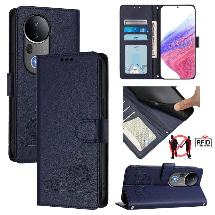 Cat Rat Embossed Pattern RFID Leather Phone Case with Lanyard, For vivo V50 Lite 5G, For vivo Y29S 5G / Y04 4G Global, For vivo Y29 4G Global, For vivo V50 5G Global, For vivo S20 5G, For vivo S20 Pro 5G, For vivo V40 Lite 5G IDN, For vivo V40e 5G India