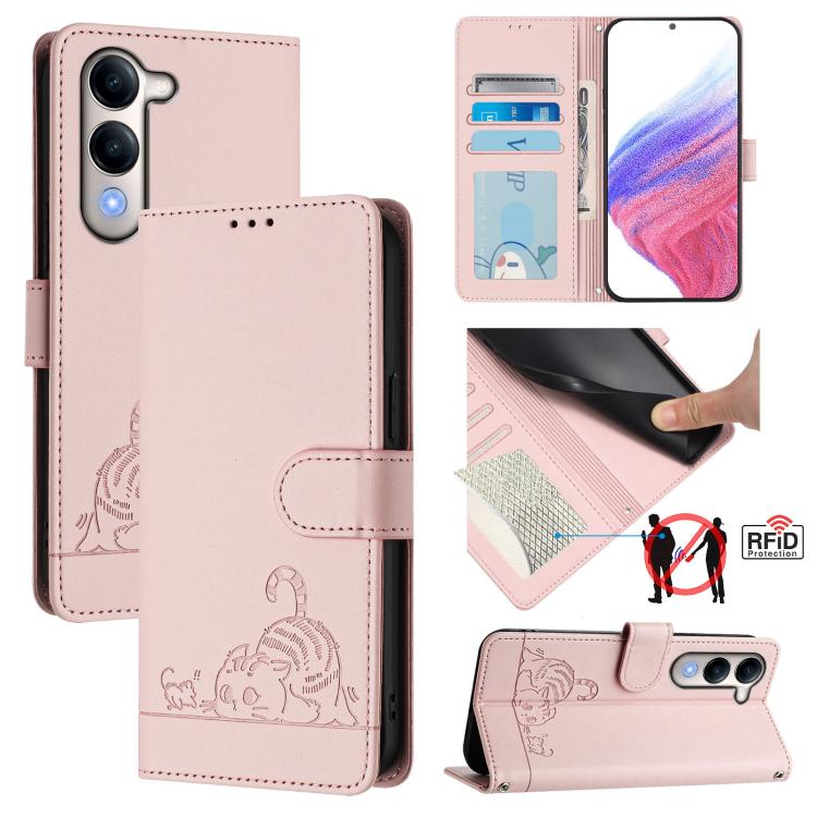 Cat Rat Embossed Pattern RFID Leather Phone Case with Lanyard, For vivo V50 Lite 5G, For vivo Y29S 5G / Y04 4G Global, For vivo Y29 4G Global, For vivo V50 5G Global, For vivo S20 5G, For vivo S20 Pro 5G, For vivo V40 Lite 5G IDN, For vivo V40e 5G India