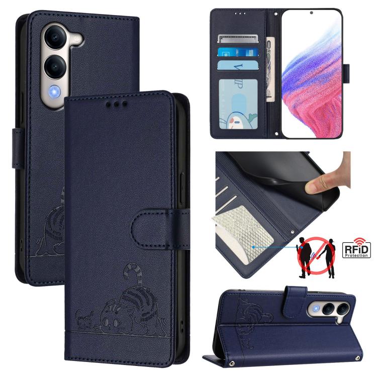 Cat Rat Embossed Pattern RFID Leather Phone Case with Lanyard, For vivo V50 Lite 5G, For vivo Y29S 5G / Y04 4G Global, For vivo Y29 4G Global, For vivo V50 5G Global, For vivo S20 5G, For vivo S20 Pro 5G, For vivo V40 Lite 5G IDN, For vivo V40e 5G India