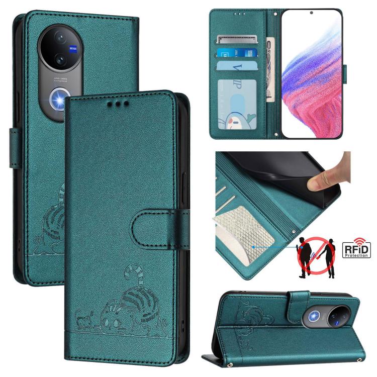 Cat Rat Embossed Pattern RFID Leather Phone Case with Lanyard, For vivo V50 Lite 5G, For vivo Y29S 5G / Y04 4G Global, For vivo Y29 4G Global, For vivo V50 5G Global, For vivo S20 5G, For vivo S20 Pro 5G, For vivo V40 Lite 5G IDN, For vivo V40e 5G India