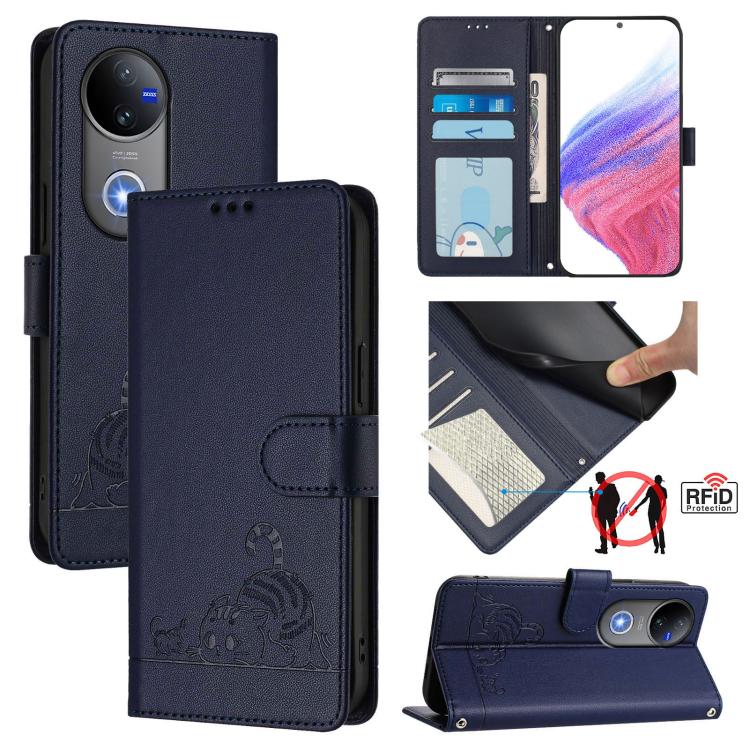 Cat Rat Embossed Pattern RFID Leather Phone Case with Lanyard, For vivo V50 Lite 5G, For vivo Y29S 5G / Y04 4G Global, For vivo Y29 4G Global, For vivo V50 5G Global, For vivo S20 5G, For vivo S20 Pro 5G, For vivo V40 Lite 5G IDN, For vivo V40e 5G India