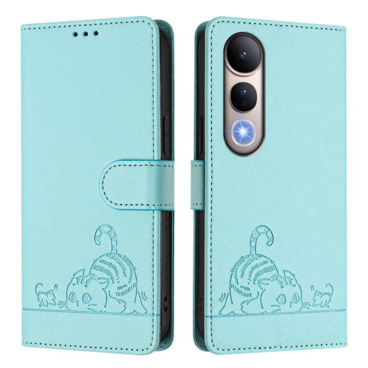 Cat Rat Embossed Pattern RFID Leather Phone Case with Lanyard, For vivo V50 Lite 5G, For vivo Y29S 5G / Y04 4G Global, For vivo Y29 4G Global, For vivo V50 5G Global, For vivo S20 5G, For vivo S20 Pro 5G, For vivo V40 Lite 5G IDN, For vivo V40e 5G India