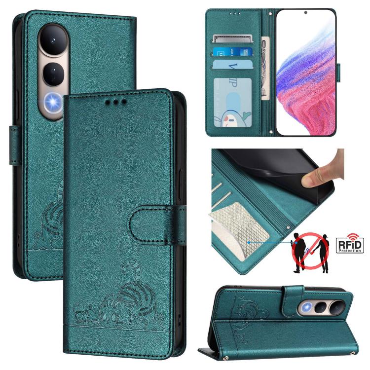 Cat Rat Embossed Pattern RFID Leather Phone Case with Lanyard, For vivo V50 Lite 5G, For vivo Y29S 5G / Y04 4G Global, For vivo Y29 4G Global, For vivo V50 5G Global, For vivo S20 5G, For vivo S20 Pro 5G, For vivo V40 Lite 5G IDN, For vivo V40e 5G India