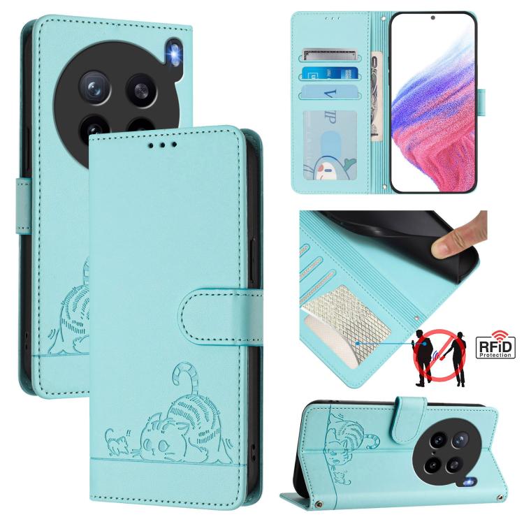 Cat Rat Embossed Pattern RFID Leather Phone Case with Lanyard, For vivo V60 Lite 5G Global, For vivo Y400 5G Global, For vivo Y400 4G, For vivo V60 5G Global, For vivo S30 Pro mini, For vivo S30, For vivo X200s 5G, For vivo Y39 5G Global