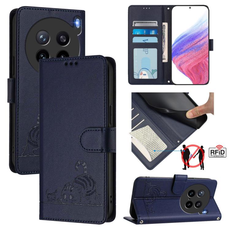 Cat Rat Embossed Pattern RFID Leather Phone Case with Lanyard, For vivo V60 Lite 5G Global, For vivo Y400 5G Global, For vivo Y400 4G, For vivo V60 5G Global, For vivo S30 Pro mini, For vivo S30, For vivo X200s 5G, For vivo Y39 5G Global