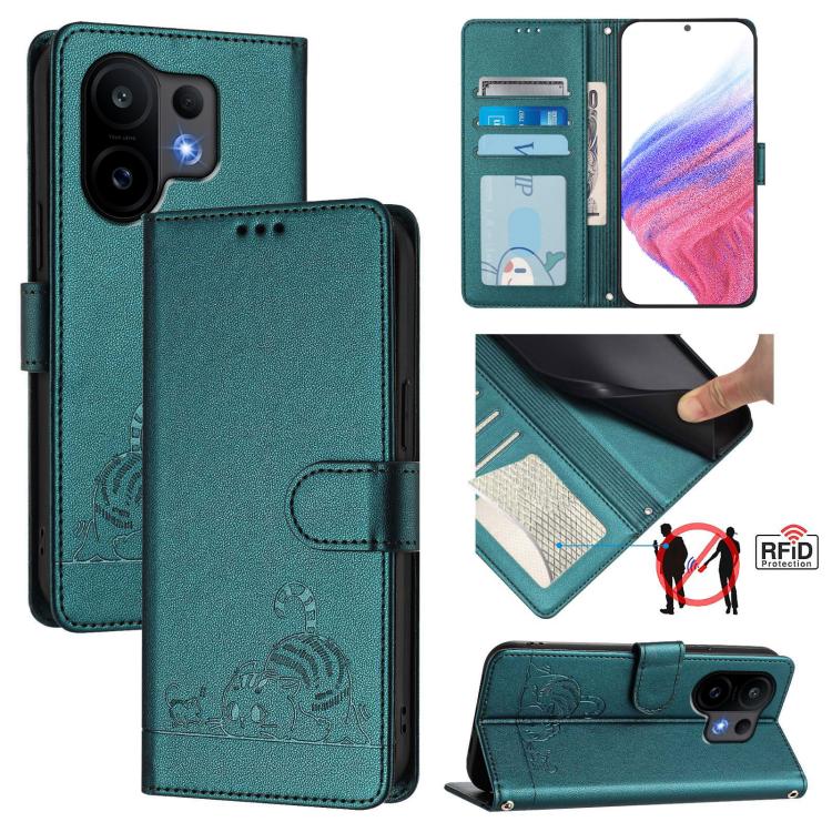 Cat Rat Embossed Pattern RFID Leather Phone Case with Lanyard, For vivo V60 Lite 5G Global, For vivo Y400 5G Global, For vivo Y400 4G, For vivo V60 5G Global, For vivo S30 Pro mini, For vivo S30, For vivo X200s 5G, For vivo Y39 5G Global