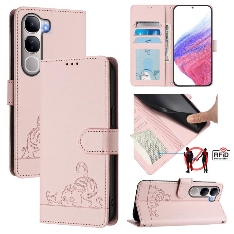 Cat Rat Embossed Pattern RFID Leather Phone Case with Lanyard, For vivo X300 FE 5G Zeiss, For vivo X300s 5G, For vivo Y21 5G 2026 / vivo Y05 4G, For vivo V70 FE 5G, For vivo X300 Ultra 5G, For vivo X300 Pro, For vivo X300, For vivo Y31 5G Global