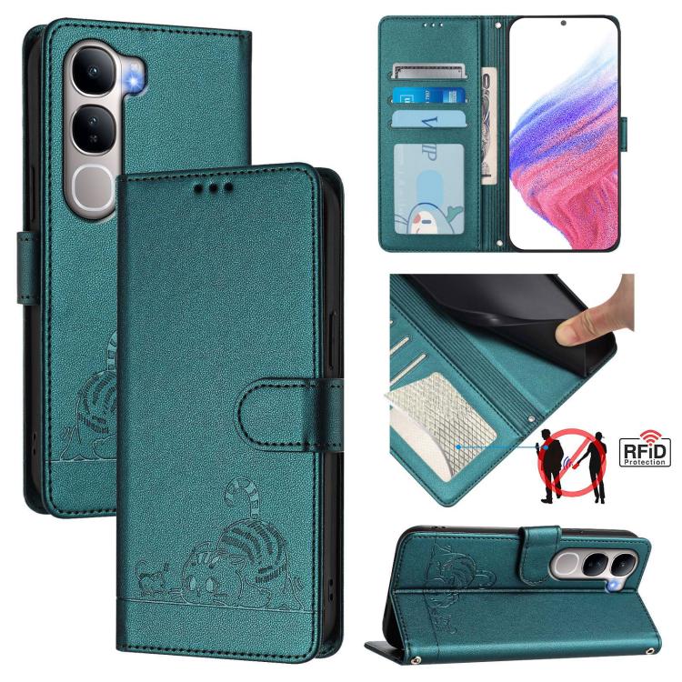 Cat Rat Embossed Pattern RFID Leather Phone Case with Lanyard, For vivo X300 FE 5G Zeiss, For vivo X300s 5G, For vivo Y21 5G 2026 / vivo Y05 4G, For vivo V70 FE 5G, For vivo X300 Ultra 5G, For vivo X300 Pro, For vivo X300, For vivo Y31 5G Global