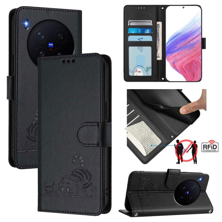 Cat Rat Embossed Pattern RFID Leather Phone Case with Lanyard, For vivo X300 FE 5G Zeiss, For vivo X300s 5G, For vivo Y21 5G 2026 / vivo Y05 4G, For vivo V70 FE 5G, For vivo X300 Ultra 5G, For vivo X300 Pro, For vivo X300, For vivo Y31 5G Global