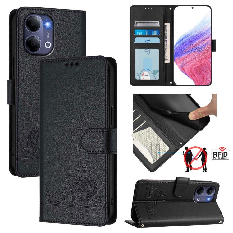 Cat Rat Embossed Pattern RFID Leather Phone Case with Lanyard, For vivo X300 FE 5G Zeiss, For vivo X300s 5G, For vivo Y21 5G 2026 / vivo Y05 4G, For vivo V70 FE 5G, For vivo X300 Ultra 5G, For vivo X300 Pro, For vivo X300, For vivo Y31 5G Global