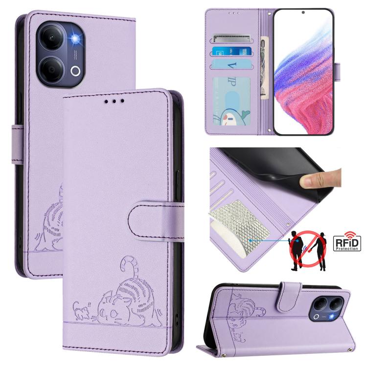 Cat Rat Embossed Pattern RFID Leather Phone Case with Lanyard, For vivo X300 FE 5G Zeiss, For vivo X300s 5G, For vivo Y21 5G 2026 / vivo Y05 4G, For vivo V70 FE 5G, For vivo X300 Ultra 5G, For vivo X300 Pro, For vivo X300, For vivo Y31 5G Global