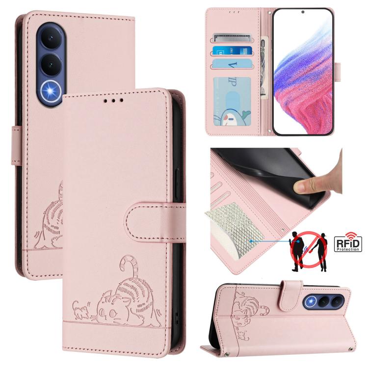 Cat Rat Embossed Pattern RFID Leather Phone Case with Lanyard, For vivo X300 FE 5G Zeiss, For vivo X300s 5G, For vivo Y21 5G 2026 / vivo Y05 4G, For vivo V70 FE 5G, For vivo X300 Ultra 5G, For vivo X300 Pro, For vivo X300, For vivo Y31 5G Global