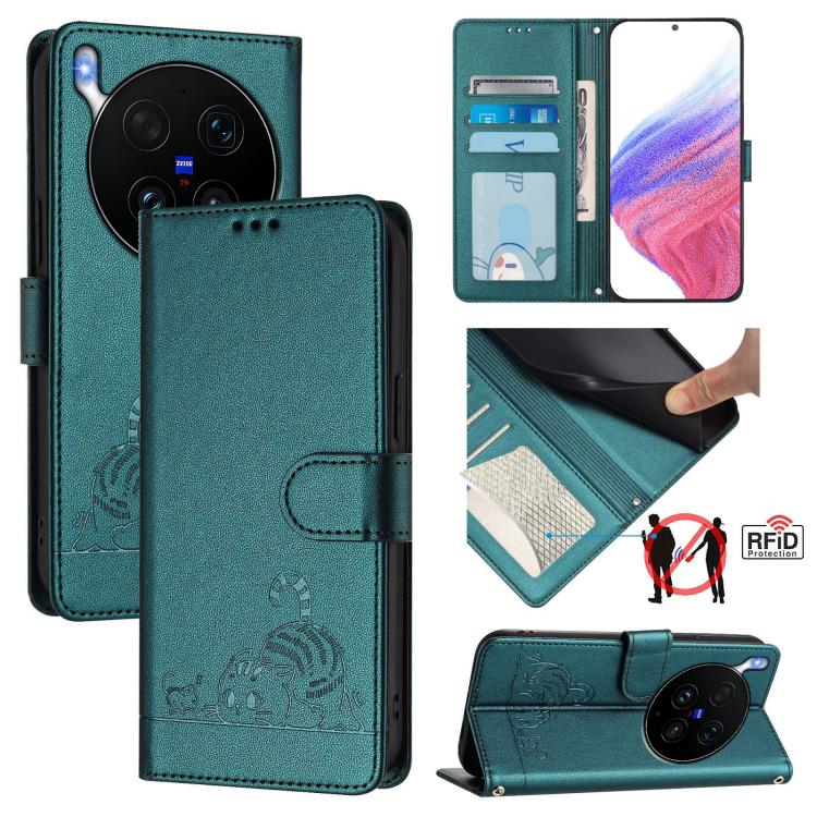 Cat Rat Embossed Pattern RFID Leather Phone Case with Lanyard, For vivo X300 FE 5G Zeiss, For vivo X300s 5G, For vivo Y21 5G 2026 / vivo Y05 4G, For vivo V70 FE 5G, For vivo X300 Ultra 5G, For vivo X300 Pro, For vivo X300, For vivo Y31 5G Global