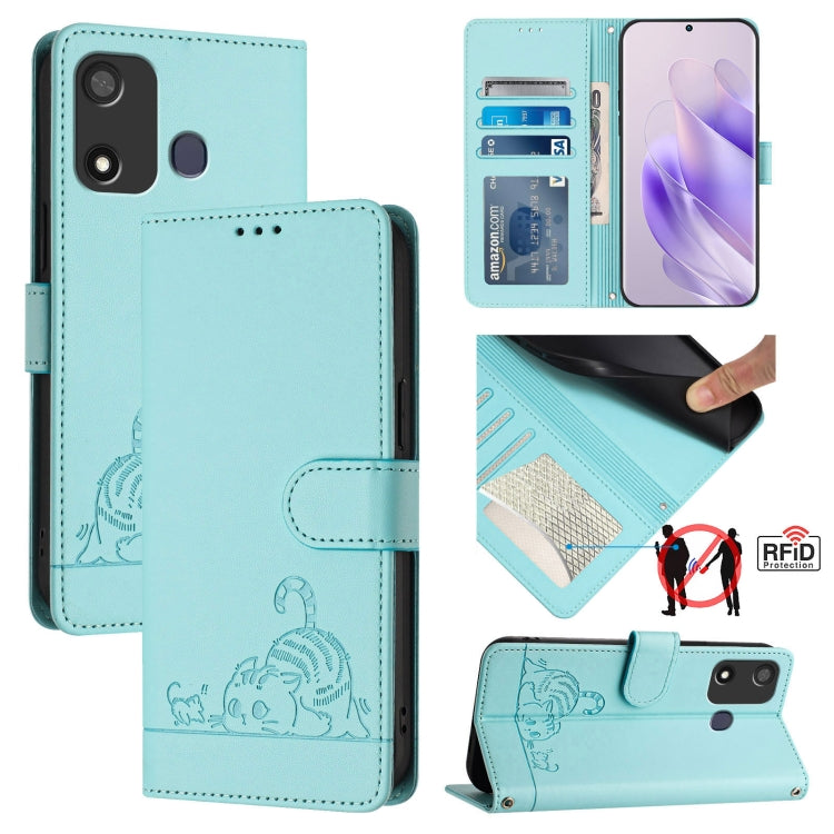 Cat Rat Embossed Pattern RFID Leather Phone Case with Lanyard, For itel A60 / A60S, For itel S23+, For itel S23 S665L, For itel S18 / Vision 5, For itel P40, For itel S17 S661W / Vision 3, For itel A58 / A49, For itel P17 / A27