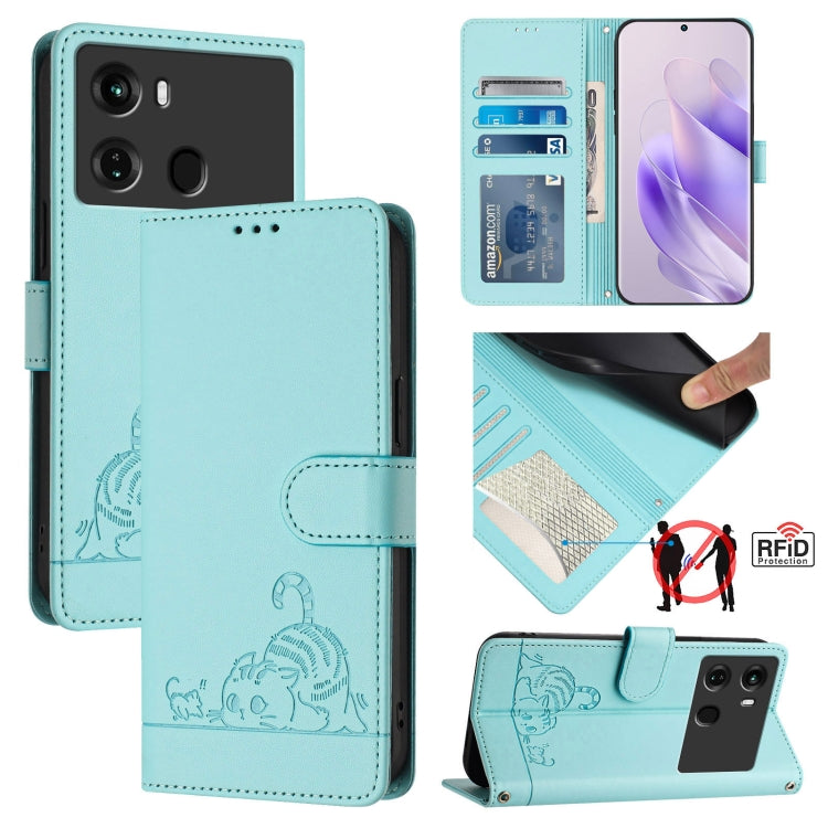 Cat Rat Embossed Pattern RFID Leather Phone Case with Lanyard, For itel A60 / A60S, For itel S23+, For itel S23 S665L, For itel S18 / Vision 5, For itel P40, For itel S17 S661W / Vision 3, For itel A58 / A49, For itel P17 / A27