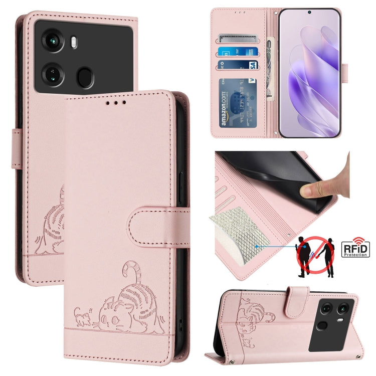 Cat Rat Embossed Pattern RFID Leather Phone Case with Lanyard, For itel A60 / A60S, For itel S23+, For itel S23 S665L, For itel S18 / Vision 5, For itel P40, For itel S17 S661W / Vision 3, For itel A58 / A49, For itel P17 / A27