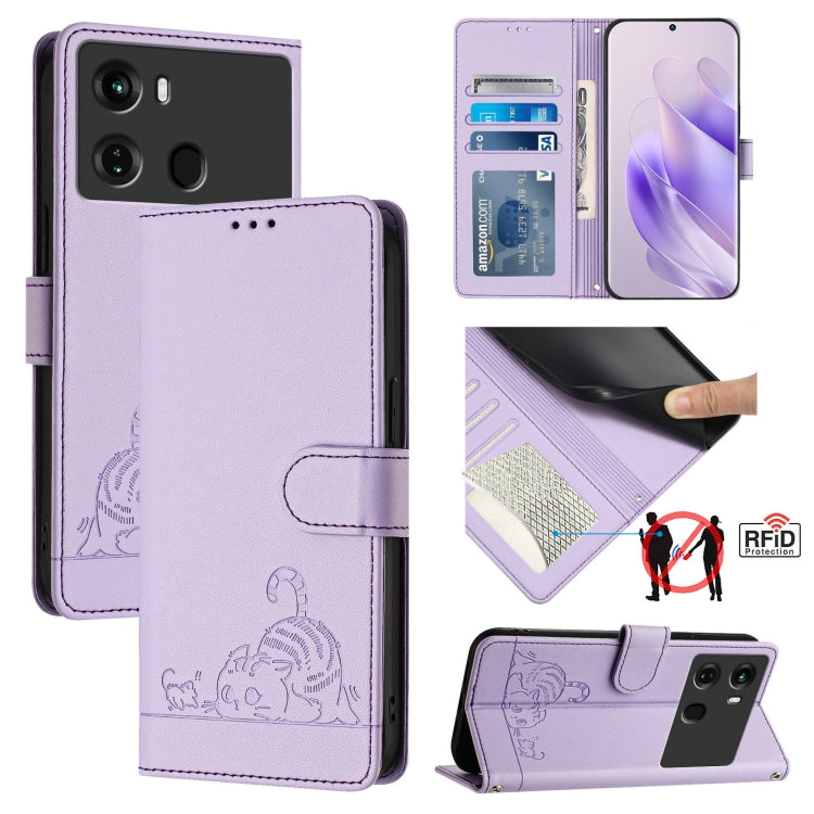 Cat Rat Embossed Pattern RFID Leather Phone Case with Lanyard, For itel A60 / A60S, For itel S23+, For itel S23 S665L, For itel S18 / Vision 5, For itel P40, For itel S17 S661W / Vision 3, For itel A58 / A49, For itel P17 / A27