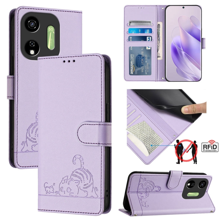 Cat Rat Embossed Pattern RFID Leather Phone Case with Lanyard, For itel A23 Pro / A17, For itel P55 5G, For itel RS4/S666LN, For itel S24, For itel P55+, For itel P55 4G, For itel A05s, For itel A70