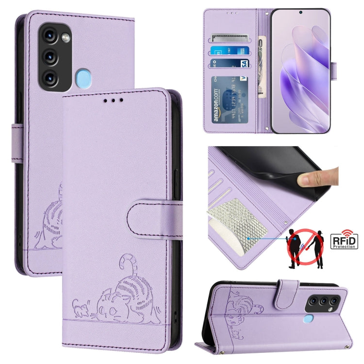 Cat Rat Embossed Pattern RFID Leather Phone Case with Lanyard, For itel A60 / A60S, For itel S23+, For itel S23 S665L, For itel S18 / Vision 5, For itel P40, For itel S17 S661W / Vision 3, For itel A58 / A49, For itel P17 / A27