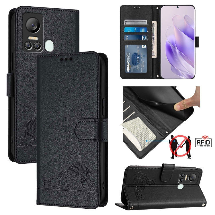 Cat Rat Embossed Pattern RFID Leather Phone Case with Lanyard, For itel A60 / A60S, For itel S23+, For itel S23 S665L, For itel S18 / Vision 5, For itel P40, For itel S17 S661W / Vision 3, For itel A58 / A49, For itel P17 / A27