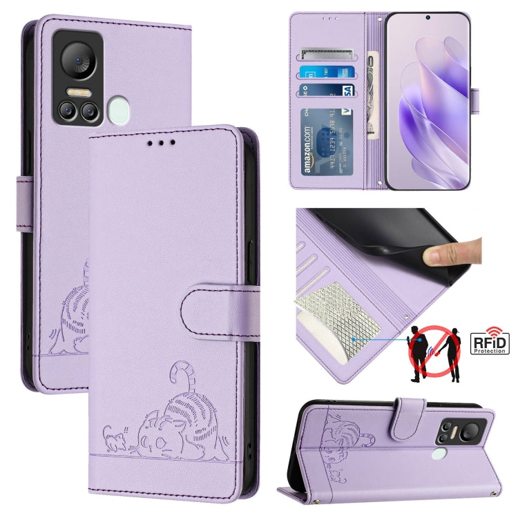 Cat Rat Embossed Pattern RFID Leather Phone Case with Lanyard, For itel A60 / A60S, For itel S23+, For itel S23 S665L, For itel S18 / Vision 5, For itel P40, For itel S17 S661W / Vision 3, For itel A58 / A49, For itel P17 / A27