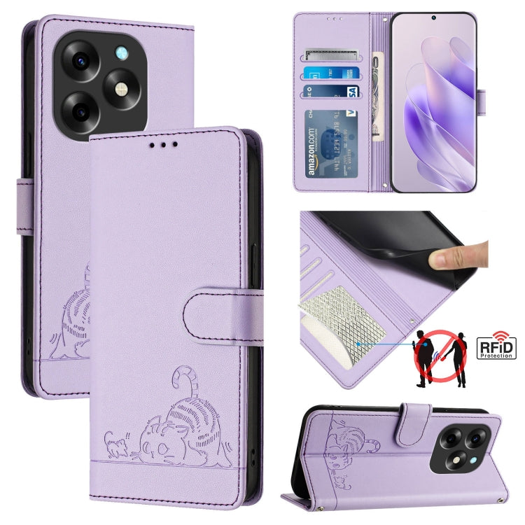 Cat Rat Embossed Pattern RFID Leather Phone Case with Lanyard, For itel A60 / A60S, For itel S23+, For itel S23 S665L, For itel S18 / Vision 5, For itel P40, For itel S17 S661W / Vision 3, For itel A58 / A49, For itel P17 / A27