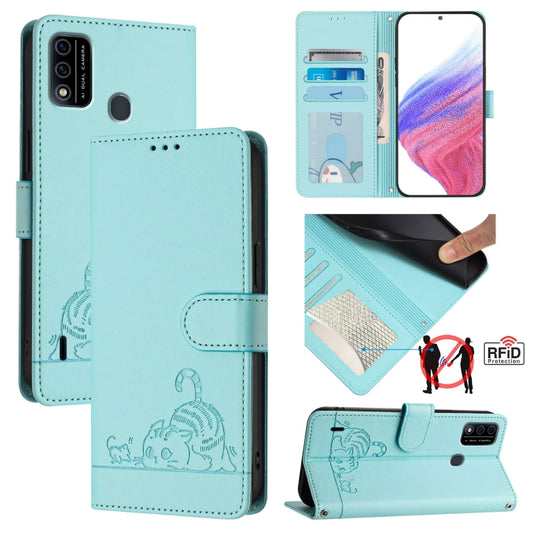 Cat Rat Embossed Pattern RFID Leather Phone Case with Lanyard, For itel A48