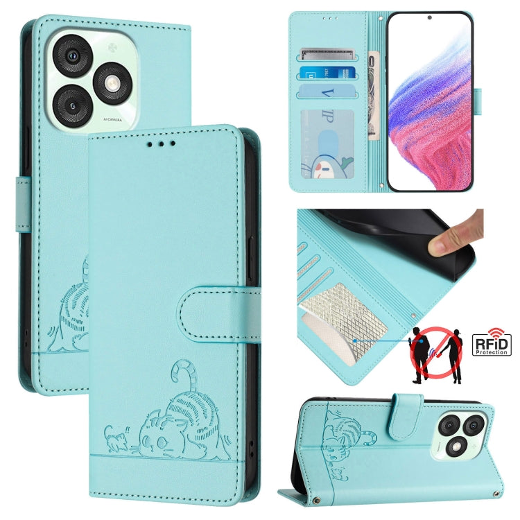 Cat Rat Embossed Pattern RFID Leather Phone Case with Lanyard, For itel A200 / A200+ 4G Global, For Itel A95 5G, For Itel A90, For Itel City 100, For itel Power 70, For itel A80 4G, For itel A50C, For itel A50
