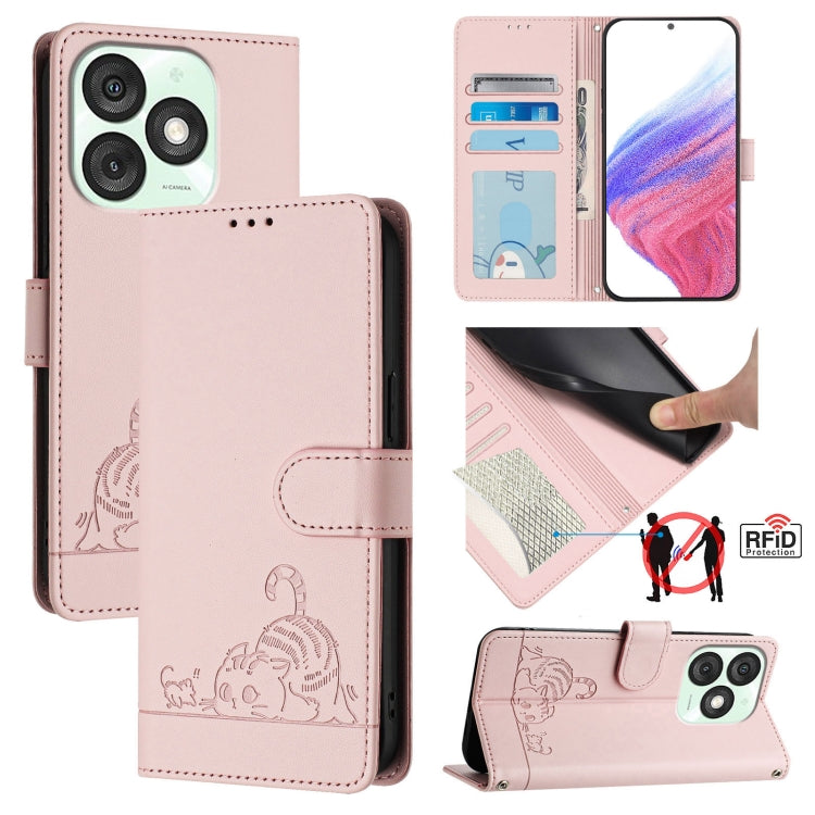 Cat Rat Embossed Pattern RFID Leather Phone Case with Lanyard, For itel A200 / A200+ 4G Global, For Itel A95 5G, For Itel A90, For Itel City 100, For itel Power 70, For itel A80 4G, For itel A50C, For itel A50