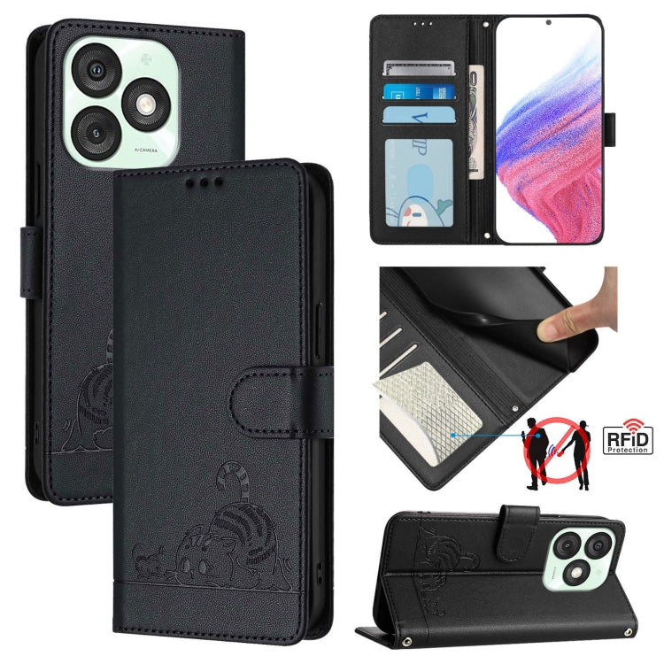 Cat Rat Embossed Pattern RFID Leather Phone Case with Lanyard, For itel A200 / A200+ 4G Global, For Itel A95 5G, For Itel A90, For Itel City 100, For itel Power 70, For itel A80 4G, For itel A50C, For itel A50