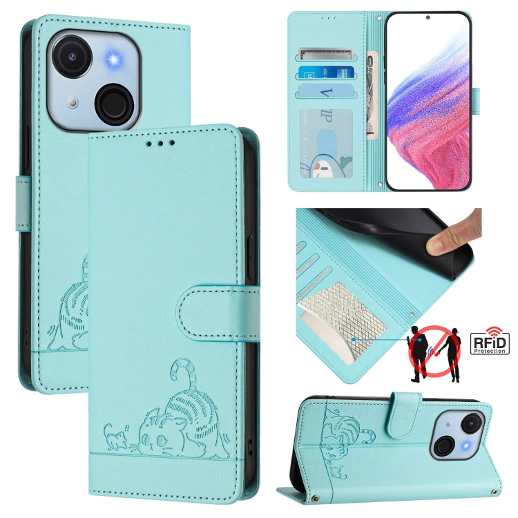 Cat Rat Embossed Pattern RFID Leather Phone Case with Lanyard, For itel A200 / A200+ 4G Global, For Itel A95 5G, For Itel A90, For Itel City 100, For itel Power 70, For itel A80 4G, For itel A50C, For itel A50