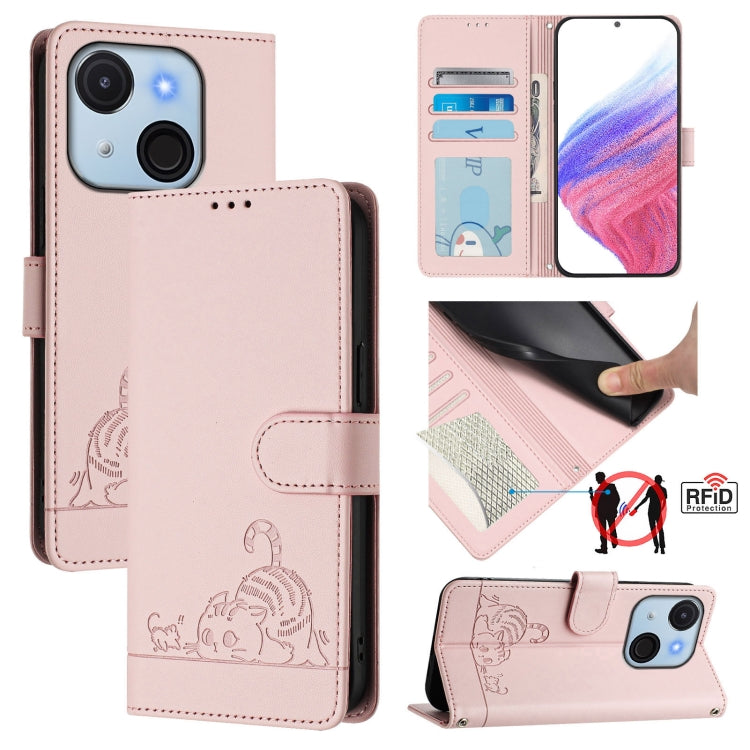 Cat Rat Embossed Pattern RFID Leather Phone Case with Lanyard, For itel A200 / A200+ 4G Global, For Itel A95 5G, For Itel A90, For Itel City 100, For itel Power 70, For itel A80 4G, For itel A50C, For itel A50