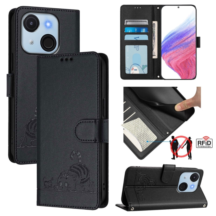 Cat Rat Embossed Pattern RFID Leather Phone Case with Lanyard, For itel A200 / A200+ 4G Global, For Itel A95 5G, For Itel A90, For Itel City 100, For itel Power 70, For itel A80 4G, For itel A50C, For itel A50