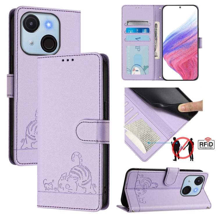 Cat Rat Embossed Pattern RFID Leather Phone Case with Lanyard, For itel A200 / A200+ 4G Global, For Itel A95 5G, For Itel A90, For Itel City 100, For itel Power 70, For itel A80 4G, For itel A50C, For itel A50