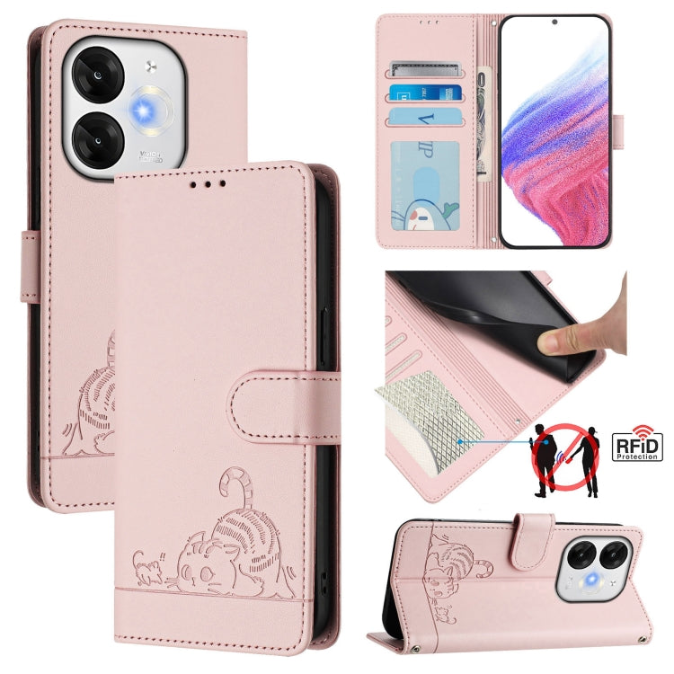Cat Rat Embossed Pattern RFID Leather Phone Case with Lanyard, For itel A200 / A200+ 4G Global, For Itel A95 5G, For Itel A90, For Itel City 100, For itel Power 70, For itel A80 4G, For itel A50C, For itel A50