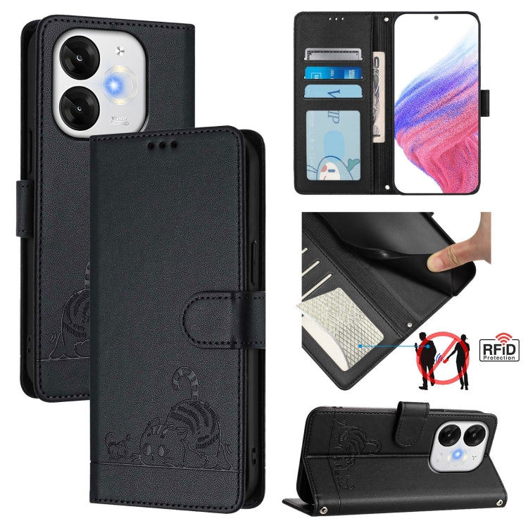 Cat Rat Embossed Pattern RFID Leather Phone Case with Lanyard, For itel A200 / A200+ 4G Global, For Itel A95 5G, For Itel A90, For Itel City 100, For itel Power 70, For itel A80 4G, For itel A50C, For itel A50