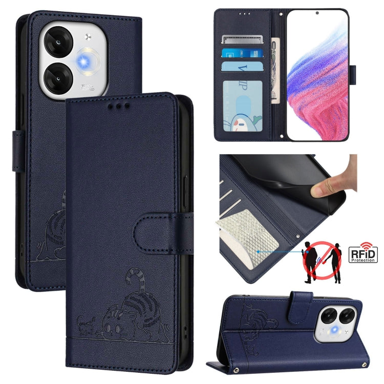 Cat Rat Embossed Pattern RFID Leather Phone Case with Lanyard, For itel A200 / A200+ 4G Global, For Itel A95 5G, For Itel A90, For Itel City 100, For itel Power 70, For itel A80 4G, For itel A50C, For itel A50