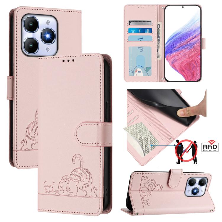 Cat Rat Embossed Pattern RFID Leather Phone Case with Lanyard, For itel A200 / A200+ 4G Global, For Itel A95 5G, For Itel A90, For Itel City 100, For itel Power 70, For itel A80 4G, For itel A50C, For itel A50