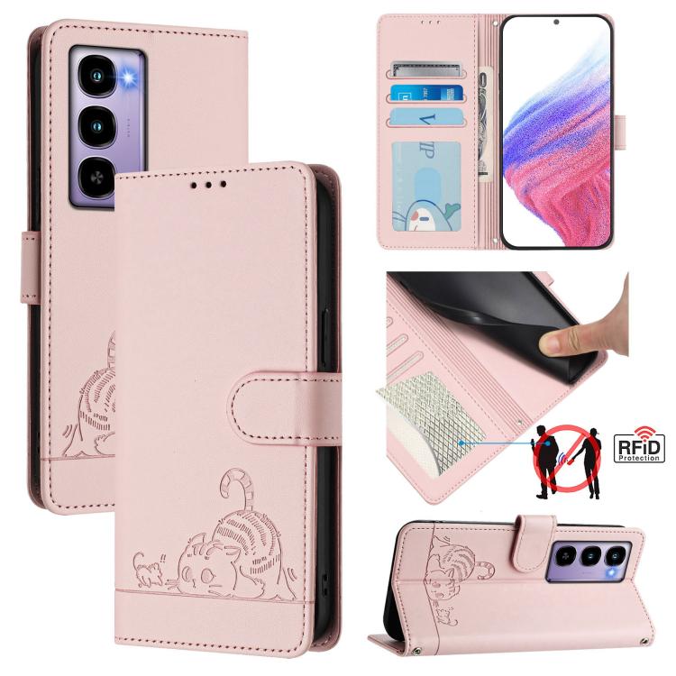 Cat Rat Embossed Pattern RFID Leather Phone Case with Lanyard, For itel A200 / A200+ 4G Global, For Itel A95 5G, For Itel A90, For Itel City 100, For itel Power 70, For itel A80 4G, For itel A50C, For itel A50
