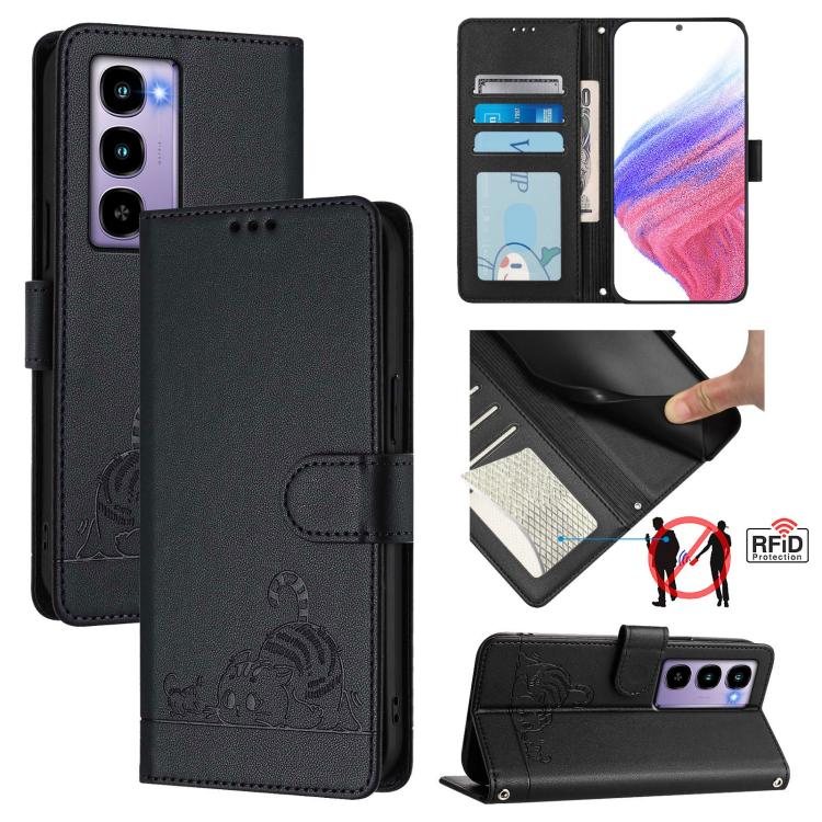 Cat Rat Embossed Pattern RFID Leather Phone Case with Lanyard, For itel A200 / A200+ 4G Global, For Itel A95 5G, For Itel A90, For Itel City 100, For itel Power 70, For itel A80 4G, For itel A50C, For itel A50