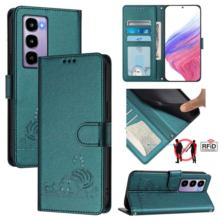 Cat Rat Embossed Pattern RFID Leather Phone Case with Lanyard, For itel A200 / A200+ 4G Global, For Itel A95 5G, For Itel A90, For Itel City 100, For itel Power 70, For itel A80 4G, For itel A50C, For itel A50